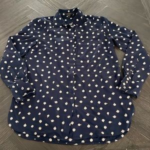 J Crew Silk Clock Time Navy Blouse Sz 4